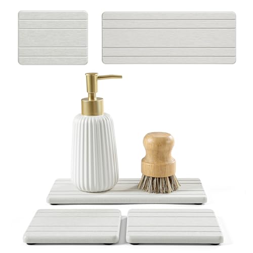 3 Pack Diatomite Stone Sink Tray, Water Absorbing Mat for Kitchen & Bathroom Counter, Quick Dry Soap Dish Makeup Vanity Caddy,Sponge Holder Organizer, Beige - 2pcs of 4.5"x 3.5" and 1pc of 9"x 3.5" - color: 3 Pcs - Beige - 1pc of 9"x 3.5" and 2pcs of 4.5"
