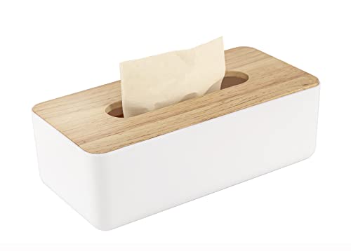 Pojah Wooden Rectangular Tissue Box Holder for Storage on Bathroom Vanity, Countertop, Bedroom Dresser (Medium, 10.2x5.1x3.3 inch) - color: White, size: Medium(10.2x5.1x3.3'')