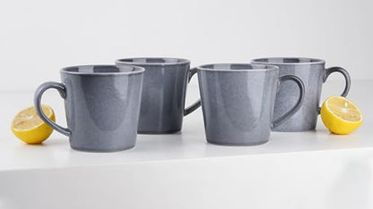 famiware Coffee Mug Set of 4, Annecy 14 oz Ceramic Cups Set with Handle | Stoneware Coffee Cup Set, Microwavable and Dishwasherable Stoneware, Drinkware Set for Tea, Latte, Cappuccino, Misty Blue - color: Misty Blue, size: Annecy