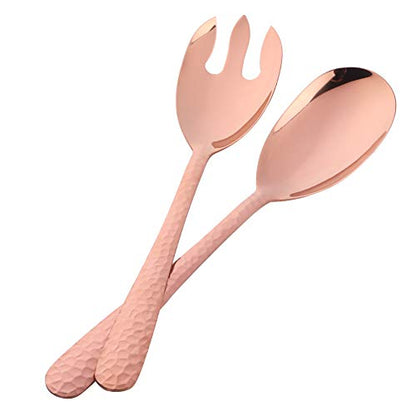 Salad Spoon and Fork Set, 12 Inch Stainless Steel Salad Server, Rose Gold Large long Serving Utensils,Pack of 2 - color: Rose Gold