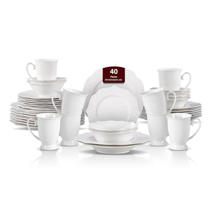 HomeVss, New Bone China Dinnerware Set, Embossed Lotus Design, 40pc Set - color: Lotus, size: Service for 8 - 40pc Set