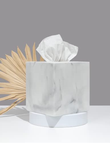 White Marble Square Tissue Box Cover - Blanc Collection