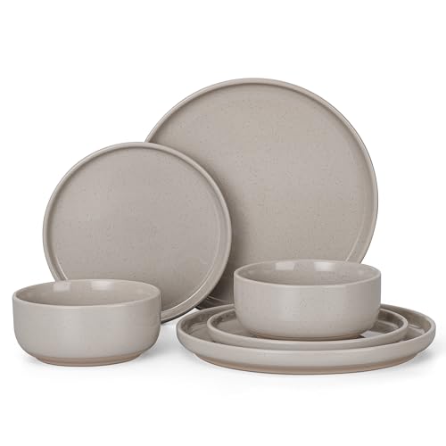 HaWare Dinnerware Sets, 6-Piece Plates and Bowls Set for 2, Cream Coffee - color: Speckled Cream Coffee, size: 6pcs for 2