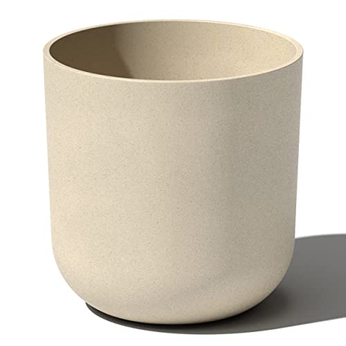Veradek Round Lima Plastic Planter Pots for Indoor/Outdoor Garden Use, Sand Color, 5 Year Warranty | Made From a Durable Plastic-Stone Composite With Pre-Drilled Drainage Holes. Modern Porch/Patio Décor - color: Sand, size: 15 inches