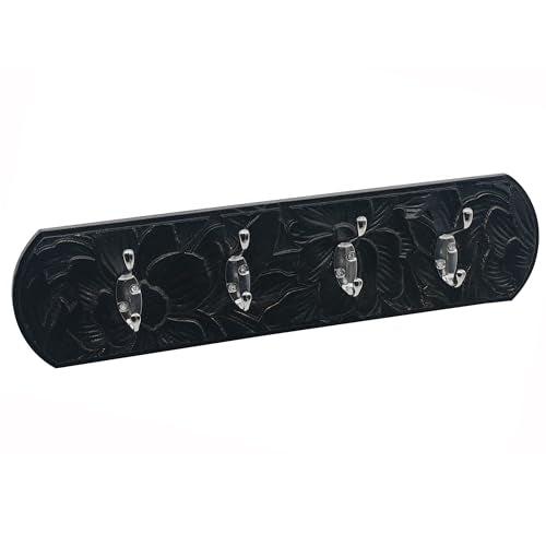 Decorative Wall Mounted Coat Rack with 4 Hooks, Rustic Wood Wall Organizer for Hanging Coats, Hats, Towels, Bags,Jackets, Keys (Antique Black) - color: Antique Black