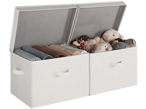 StorageWorks Fabric Storage Bins with Lids, Closet Storage Bins | Flip-Top Lid, 3 Handles, Collapsible, Stackable, for Clothes Blankets, Multi-Purpose, Jumbo, White & Ivory, 2-Pack - color: Beige, White & Ivory, size: Jumbo