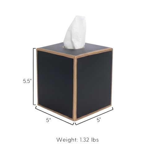Jaye's Studio Black Tissue Box Cover, Square Metal Gold Cube for Bathroom | Matte Hand-Painted Finish, Fits Standard Facial Holders, Polished Trim, Open Bottom, Bedroom Office Desk Use - color: Black