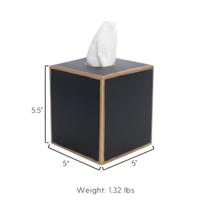 Jaye's Studio Black Tissue Box Cover, Square Metal Gold Cube for Bathroom | Matte Hand-Painted Finish, Fits Standard Facial Holders, Polished Trim, Open Bottom, Bedroom Office Desk Use - color: Black