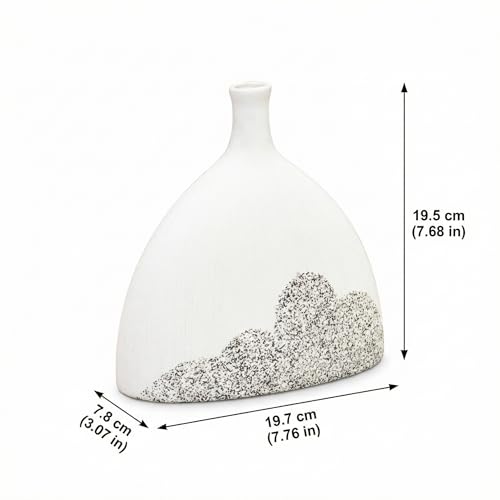 White Ceramic Vase, Speckled Bottom Bud Vase for Shelf Decor | Matte vase for shelf, table, entryway and bathroom styling