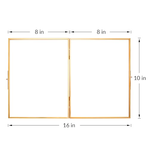REDHUGO Glass Pressed Flower Frame Handmade, Rectangle, Gold, 8×10 Inches | Hinged Double Press Flower Frame, Tabletop Brass Photo Frames, Rectangle Dried Flowers Display Folding Frames for Home - color: Gold, size: 8L" x 10W"