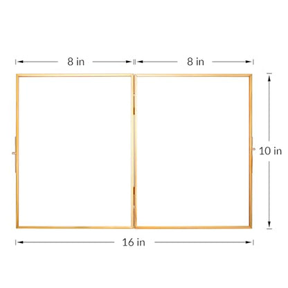 REDHUGO Glass Pressed Flower Frame Handmade, Rectangle, Gold, 8×10 Inches | Hinged Double Press Flower Frame, Tabletop Brass Photo Frames, Rectangle Dried Flowers Display Folding Frames for Home - color: Gold, size: 8L" x 10W"