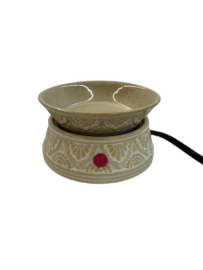 The Candle Daddy Wax Melt and Candle Warmer - Safe No Flame/No Bulb - Ceramic Cream Decorative Etched