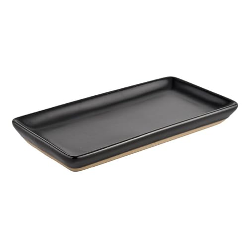 Sweet Water Decor Matte Black Stoneware Tray | Kitchen and Bathroom Dispenser Holder | Jewelry Dish | Glass Soap Holder for Bottles | Long Plate for Counter Tops | Vanity Decor - color: Black