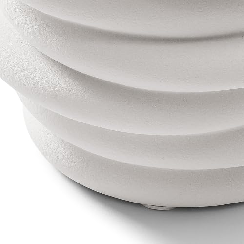 HERNEST HERNEST White Stacked Ring Ceramic Vase - Modern Ribbed Layered Donut Textured Decorative Vase