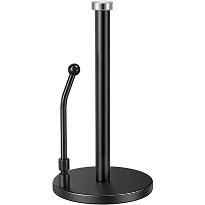 SMARTAKE Paper Towel Holder Countertop, Non-Slip Weighted Base, Black | Freestanding Kitchen Roll Dispenser, Rustproof Stainless Steel, Spring Arm for Easy Tear, Widden Top, with 4 Suction Cups - color: 02-black