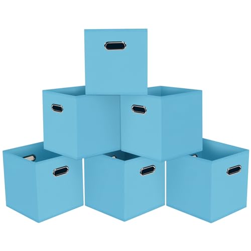 Black Foldable Storage Cubes Bins, Fabric Storage Box Cubes Organizer Baskets with Dual Handles for Home Organizer,Set of 6,(Blue) - color: Blue, size: 6 Pack