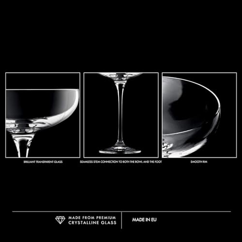 KROSNO Champagne Glasses Set of 6, 8.1 oz, Harmony Collection | Coupes Champagne Crystal Set, Drinking Glasses for Prosecco, Mocktails, Mimosa, Lead-Free Glassware, Dishwasher Safe - style: Classic