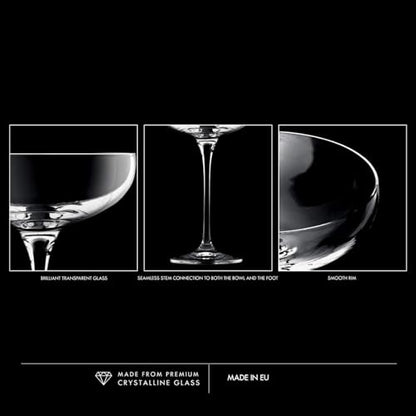 KROSNO Champagne Glasses Set of 6, 8.1 oz, Harmony Collection | Coupes Champagne Crystal Set, Drinking Glasses for Prosecco, Mocktails, Mimosa, Lead-Free Glassware, Dishwasher Safe - style: Classic