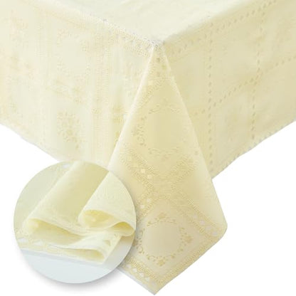 Threadmade Crochet Lace-Inspired 3-Yard Cut-to-fit Vinyl Tablecloth/Table Protector, Ecru - 54" W x 108" L - color: Ecru