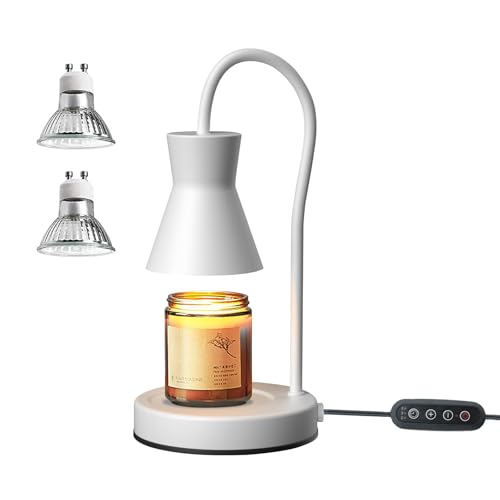 LALISU Candle Warmer Lamp with Timer and Dimmer, Vintage Electric Candle Melter with 2 Bulbs, Melter Scented Candle Height Adjustable Compatible with Jar Candles, House Warming Gifts (White) - color: White