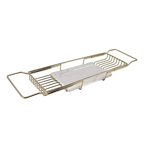Marhynchus Metal Marble Bathtub Rack, Bathtub Caddy Tray Stainless Steel Shower Caddy Tray with Extending Sides, Bathroom Trays (Gold White) - size: Gold White