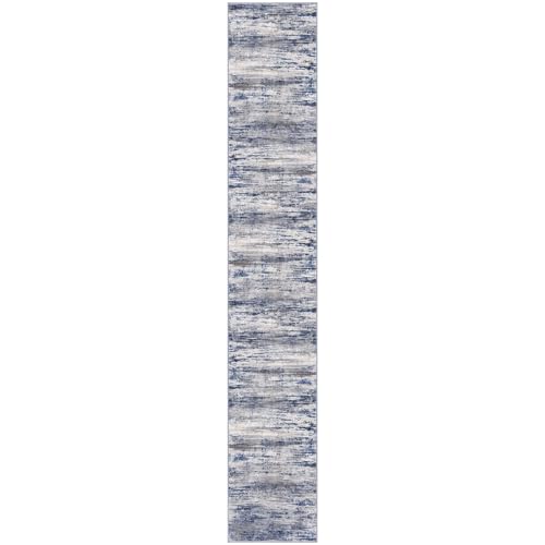 KOZYFLY Modern Abstract Hallway Runner, 2x12 Washable Rug Runner Non-Slip Soft Striped Kitchen Runner Rug, Grey Blue Print Carpet for Entryway Bathroom Laundry Room Foyer - color: Blue-grey, size: 2' x 12' (Runner)