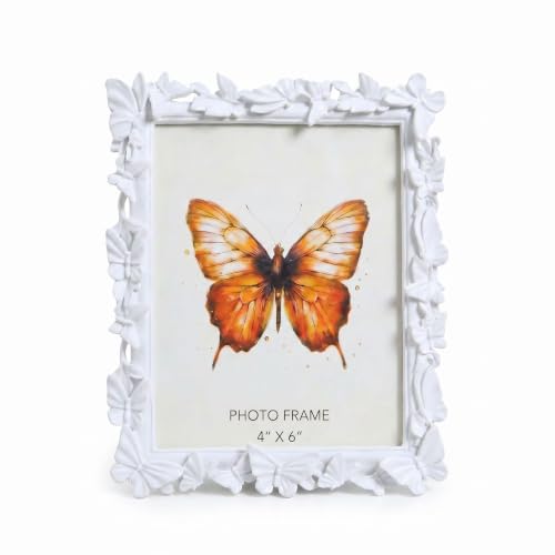 White 4x6 Vintage Picture Frames Golden Butterfly Elegant Retro European Design, Antique Photo Frame for Wall Hanging and Tabletop Display, Retro Design Home Decor - color: White, size: 4X6