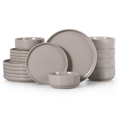 HaWare Dinnerware Sets, 18-Piece Plates and Bowls Set for 6, Cream Coffee - color: Speckled Cream Coffee, size: 18pcs for 6
