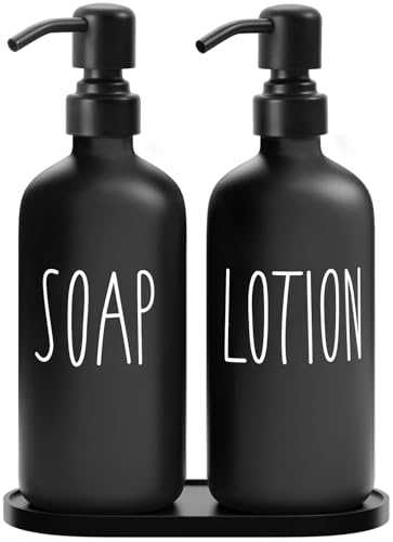 MOMEEMO Black Soap Dispenser Bathroom, Contains Lotion and Hand Soap Dispenser, Suitable for Bathroom Accessories Decor. (Black) | Contains Lotion and Hand Soap Dispenser, Suitable for Bathroom Accessories Decor - color: S&l Black With Tray