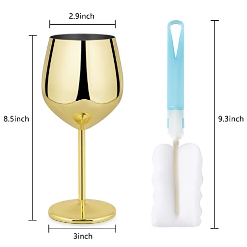 Lifecapido Stainless Steel Wine Glasses Set of 4, 18oz Stainless Steel Wine Goblets, Stemmed Metal Wine Glasses with Cup Brush for Party Office Wedding Anniversary, Great for Red White Wine (Gold) - color: Gold