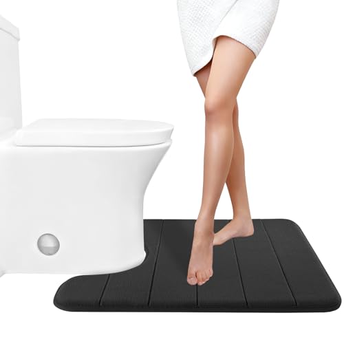 Yimobra Memory Foam Toilet Bath Mat U-Shaped, Soft and Comfortable, Super Water Absorption, Non-Slip, Thick, Machine Wash and Easier to Dry for Bathroom Commode Contour Rug, 24 X 20 Inches, Black - color: Black, size: 24" X 20"