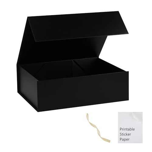 Black Gift Box,10x7.3x3.5 Gift Boxes With Lids For Presents Includes Ribbon And Diy Printable Sticker Paper,Bridesmaid Proposal Box,Magnetic Gift Box For Birthday,Wedding,Graduation - color: 10x7.3x3.5inch-Black-Pack 1