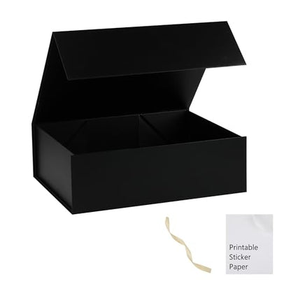Black Gift Box,13x11x5.3 Large Gift Boxes With Lids For Presents Includes Ribbon And Diy Printable Sticker Paper,Bridesmaid Proposal Box,Magnetic Gift Box For Birthday,Wedding,Graduation - color: 13x11x5.3inch-Black-Pack 1