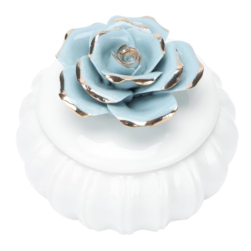 VANZACK Nordic Ceramic Jewelry Box 3.54In Hand-Painted Sealed Trinket Organizer with Lid for Home Storage Travel and Gift - color: Blue