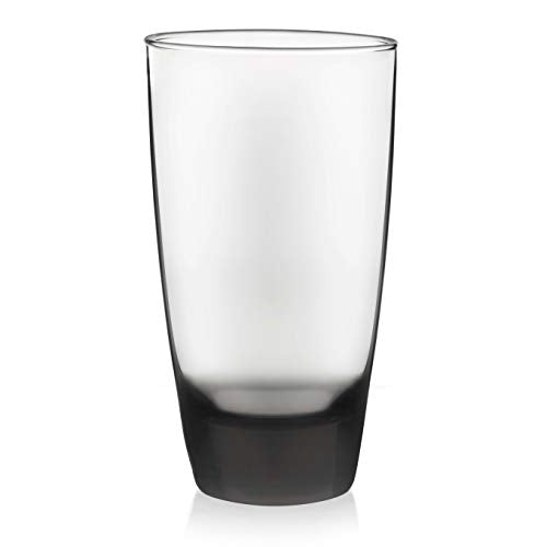 Libbey Classic Tumbler & Rocks Drinking Glasses Set of 16, Clear Glass Cups | 18 oz and 13 oz Capacities for Water, Soda, Cocktails, and More with Smoke-Tinted Bases and Dishwasher-Safe Cleanup - color: 03 - Classic Smoke