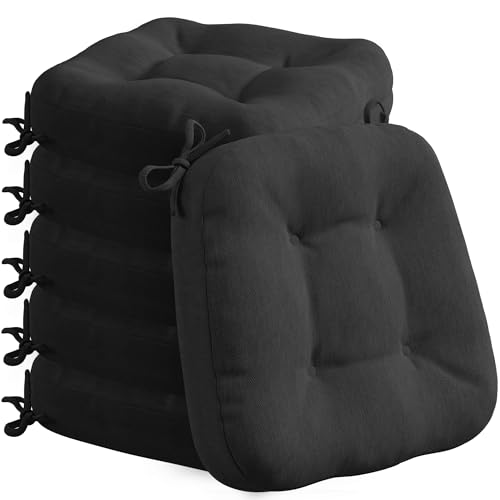 Codi Dining Chair Cushions 6 Pack, Thick Memory Foam Kitchen Seat Pads | 3.5-inch triple-layer comfort, Non-slip backing, Secure ties, Removable washable covers, 16.5"x16.5" D-shaped, Black - color: Black-new, size: Pack of 6