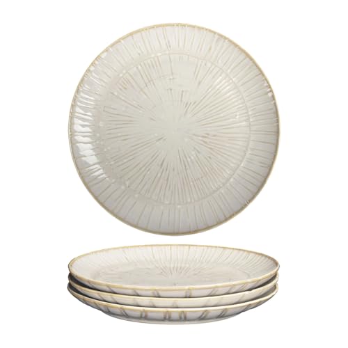 7.8-inch Ceramic Dinner Plate Set of 4, Ceramic Salad Plate Set, Retro Cream-Style Dinner Plate,Suitable for salads, appetizers, snacks, and sushi，Oven and dishwasher safety - color: White 1