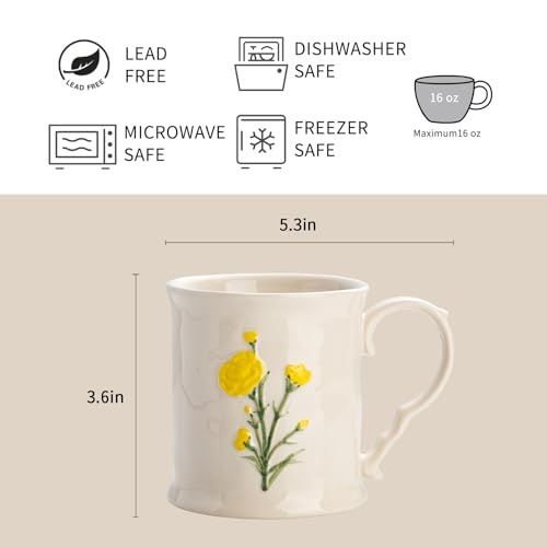 Ceramic coffee Mugs, Set of 1 Yellow Flower - 16oz, Hand-Painted, Microwave heating and dishwasher cleaning available, Ideal for Daily Brews - color: Yellow Flower