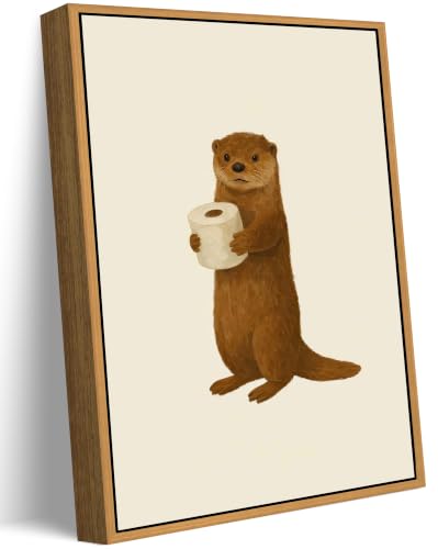 Floating Framed Funny Bathroom Otter Canvas Wall Art Cute Otter Painting Picture Wall Decor Humor Bathroom Animal Poster Print Artwork for Washroom Bathroom Toilet Home Decoration 8x10in - color: Otter Framed, size: 10"L x 8"W