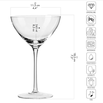 Krosno Martini Glasses Set of 6, 8.3 oz, Harmony Collection | Cocktail Glasses, Drinking Set, Espresso Martini, Lead-Free Crystal, Dishwasher Safe - style: Martini 8.3 oz (Set of 6)