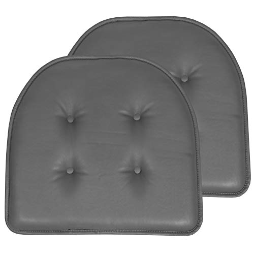 Sweet Home Collection Chair Cushion Memory Foam Pads Tufted Slip Non Skid Rubber Back U-Shaped 17" x 16" Seat Cover, 2 Count (Pack of 1), Faux Leather Gray - color: Faux Leather Gray, size: 2 Pack, style: Foam Pads