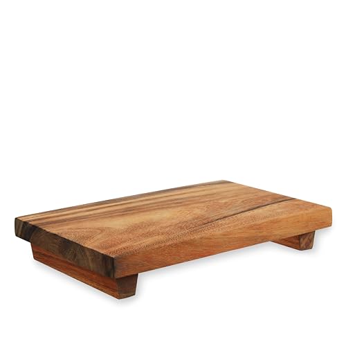 Twine Footed Wood Serving Board Decorative Tray Decor, Kitchen Table Decor or Kitchen Counter Decor, Acacia Wood Riser 13in by 8in Set of 1 - style: Footed Board