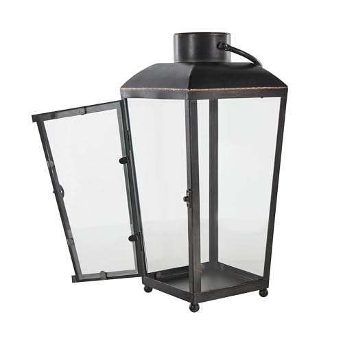 Deco 79 Metal Indoor Outdoor Candle Lantern Modern Lantern Candle Holder with Gold Accents, Lantern 7" x 8" x 16", Black - size: 7" x 8" x 16"