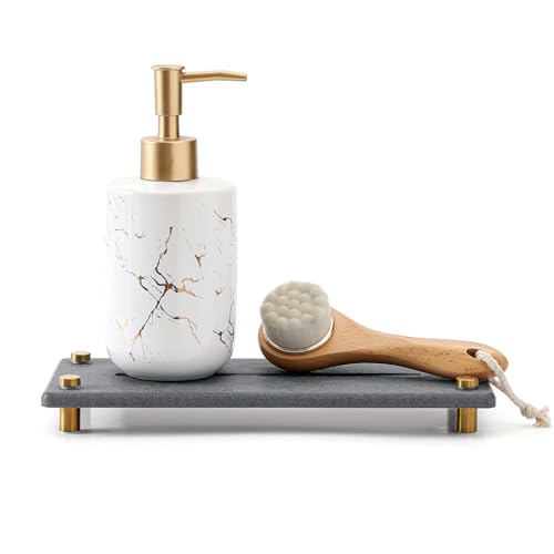 Kitchen Sink Caddy Water Absorbing Stone Drying Tray, Diatomite Bathroom Sink Organizer, Faucet Counter Mat Coaster, Soap Dish Rack Riser Dispenser Sponge Holder, Dark Gray Gold 10" x 4" - color: 10"x 4" - Dark Gray - Gold