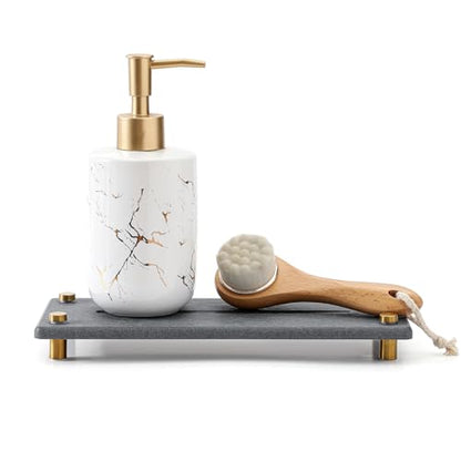 Kitchen Sink Caddy Water Absorbing Stone Drying Tray, Diatomite Bathroom Sink Organizer, Faucet Counter Mat Coaster, Soap Dish Rack Riser Dispenser Sponge Holder, Dark Gray Gold 10" x 4" - color: 10"x 4" - Dark Gray - Gold
