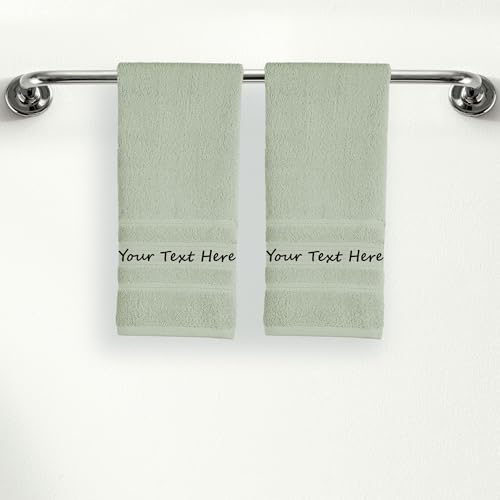 Personalized Custom 2-Piece Hand Towels Set – 100% Cotton, Soft & Absorbent – Embroidered Name or Monogram – Hotel Towels for Bathroom, Spa, Hotel, Wedding & Gift – Green - color: Green, size: 2 Hand Towels