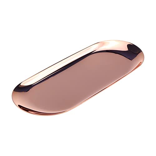 Dnyta Stainless Steel Decorative Tray, Decor Jewelry Dish Home Decor Trays | Bathroom Decor Makeup Serving Trays for Dresser, 9 x 3.7in Trays for Keys Watch Wallet Trinket Cosmetics (Oval, Rose Gold) - style: Oval rose gold style (1pcs)