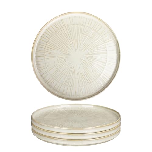 8.8-inch Ceramic Dinner Plate Set of 4, Ceramic Salad Plate Set, Retro Cream-Style Dinner Plate,Suitable for salads, appetizers, snacks, and sushi，Oven and dishwasher safety (White 4) - color: White 4
