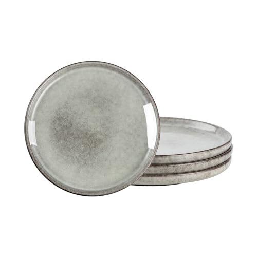 Henten Home Ceramic Dessert Plates, 8 Inch Porcelain Salad Plates Set of 4, Fluted Round Snack Plates for Kitchen, Cake Serving Stoneware Dishes, Reactive Glaze, Scratch Resistant (Grey) - color: Gray, size: 8 inch
