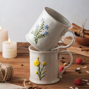 Artistic Lavender pattern Ceramic Coffee Mug - 16oz, Hand-Painted, Microwave heating and dishwasher cleaning available, Ideal for Daily Brews - color: Lavender flower